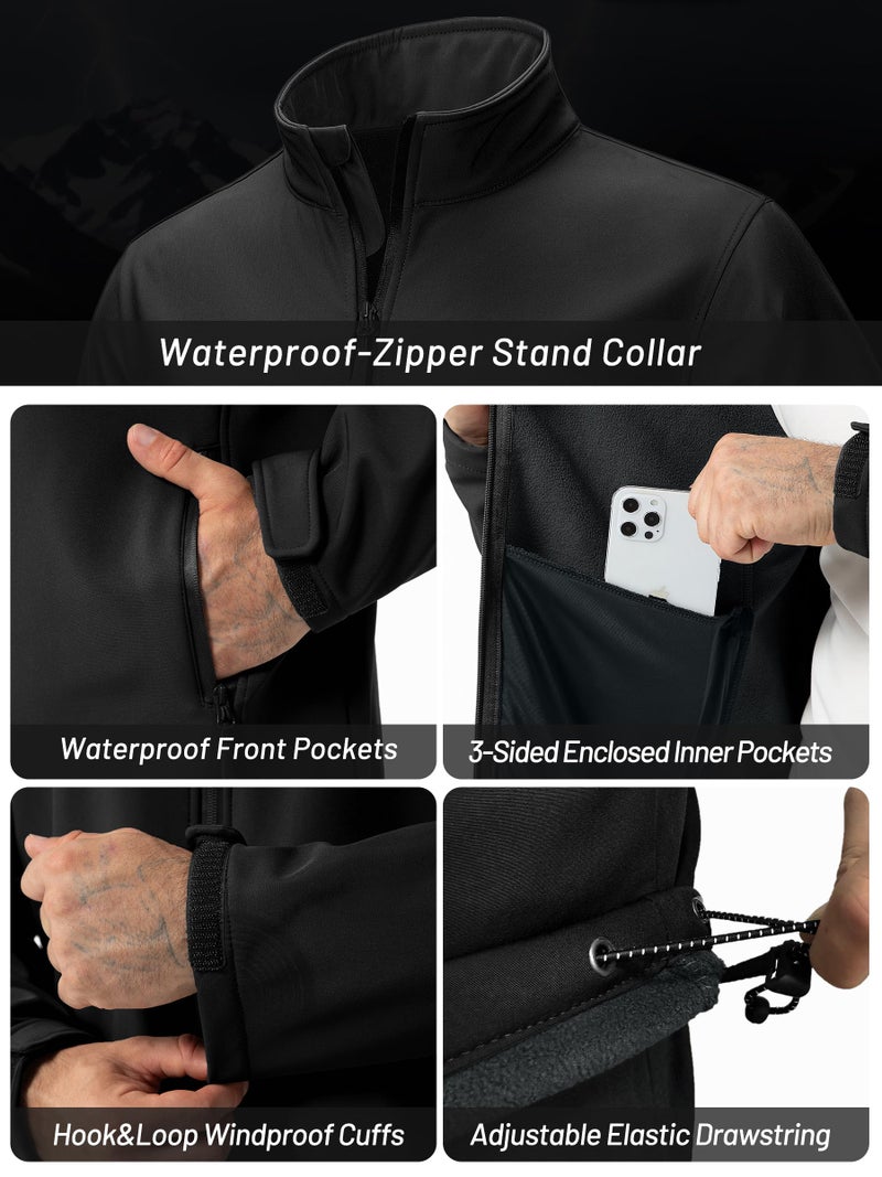 ZITY Men's Softshell Jacket Fleece Lined Lightweight Waterproof Rain Jacket Zip Up Soft Shell Windproof Windbreaker Black XL - Image 5