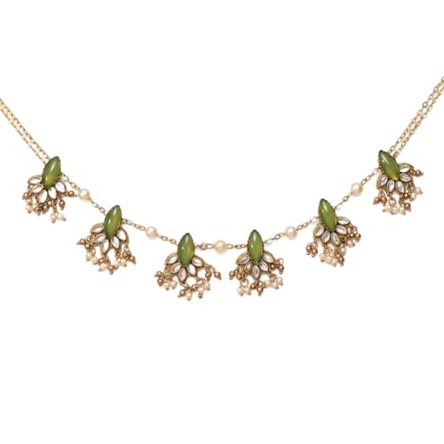 SANJOYA BY EVERSTYLISH Kshamini Graceful Lady Slim Chain Design Kundan Necklace With Leaf Design Lightweight Jewelry For Women | Party, Festive, Wedding & Gifting - Image 1