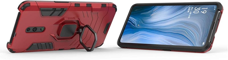 مايجين MaiJin متوافق مع حافظة OPPO Reno، حامل حلقة معدنية مع حامل قابل للطي (يعمل مع حامل السيارة المغناطيسي) غطاء متين مزدوج الطبقة لـ OPPO Reno (أحمر) - Image 3