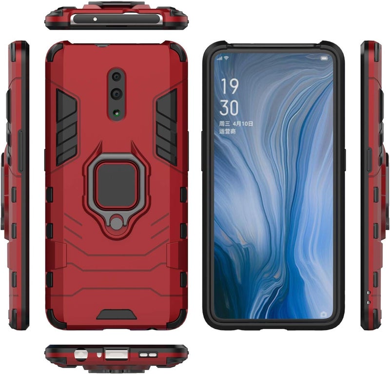 مايجين MaiJin متوافق مع حافظة OPPO Reno، حامل حلقة معدنية مع حامل قابل للطي (يعمل مع حامل السيارة المغناطيسي) غطاء متين مزدوج الطبقة لـ OPPO Reno (أحمر) - Image 5