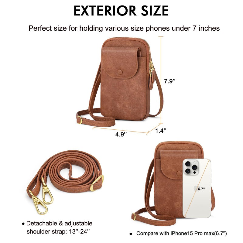 Peacocktion Brown Crossbody Purses for Women, Womens Wristlet, Leather Clutch Bags, Shoulder Bag Handbags with Zipper Card Slot - Image 4