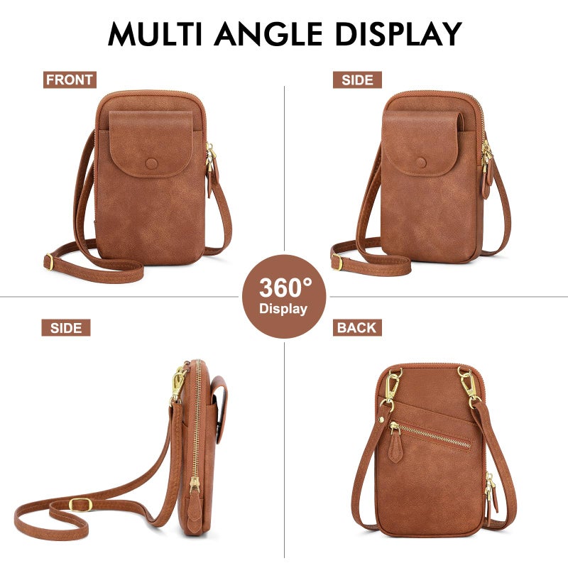 Peacocktion Brown Crossbody Purses for Women, Womens Wristlet, Leather Clutch Bags, Shoulder Bag Handbags with Zipper Card Slot - Image 2