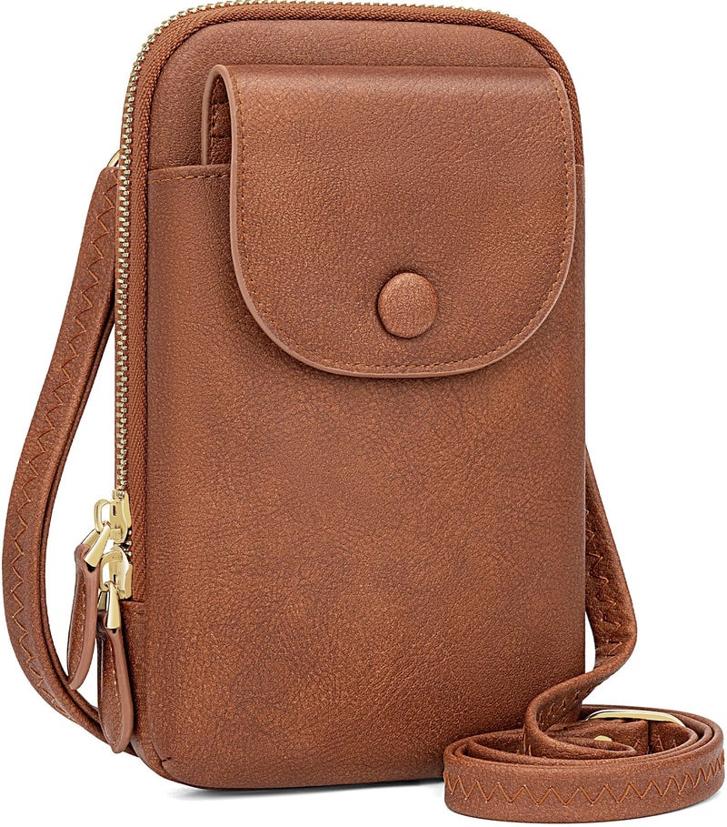Peacocktion Brown Crossbody Purses for Women, Womens Wristlet, Leather Clutch Bags, Shoulder Bag Handbags with Zipper Card Slot - Image 1