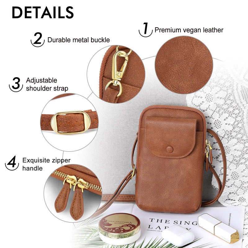 Peacocktion Brown Crossbody Purses for Women, Womens Wristlet, Leather Clutch Bags, Shoulder Bag Handbags with Zipper Card Slot - Image 5