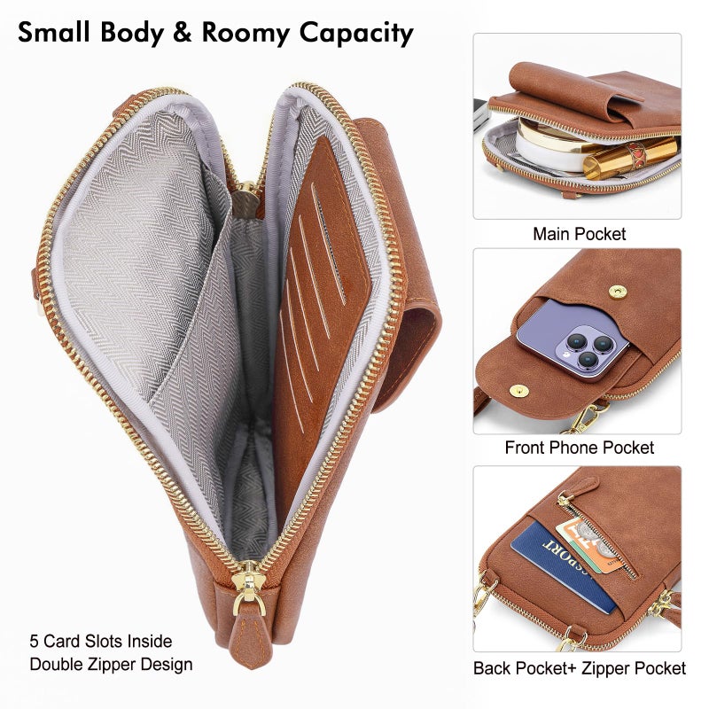 Peacocktion Brown Crossbody Purses for Women, Womens Wristlet, Leather Clutch Bags, Shoulder Bag Handbags with Zipper Card Slot - Image 3
