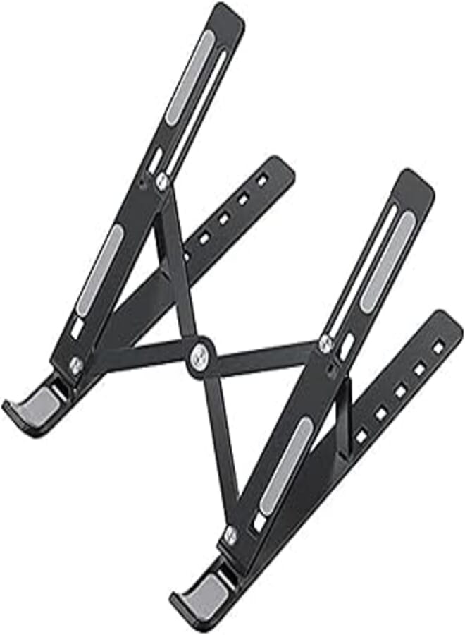 Plastic foldable adjustable multi-position tablet holder laptop stand compatible with ipad, macbook pro, tablets and laptops (black)