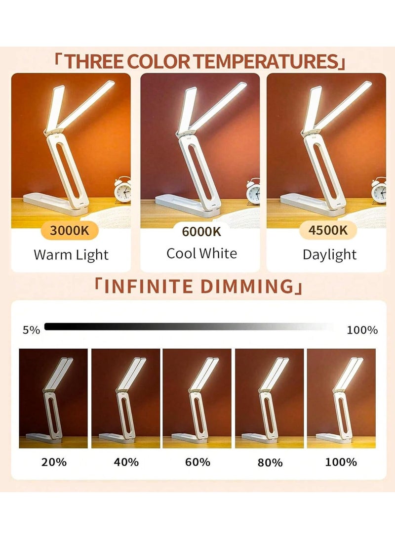 Double Head LED Desk Lamp USB Rechargeable Study Lamp with Built-in Battery Wall Mounted Foldable Portable for Kids and Adults White - Image 3