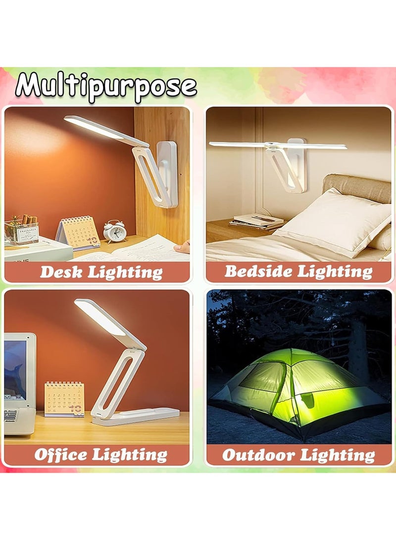 Double Head LED Desk Lamp USB Rechargeable Study Lamp with Built-in Battery Wall Mounted Foldable Portable for Kids and Adults White - Image 4