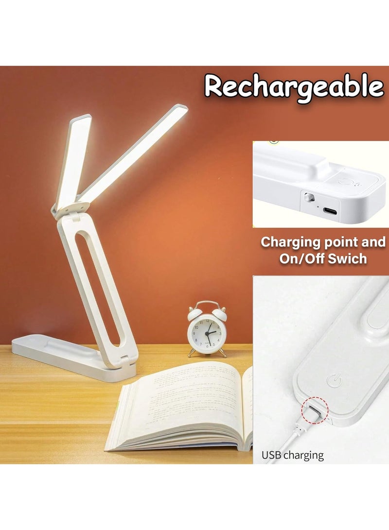 Double Head LED Desk Lamp USB Rechargeable Study Lamp with Built-in Battery Wall Mounted Foldable Portable for Kids and Adults White - Image 2