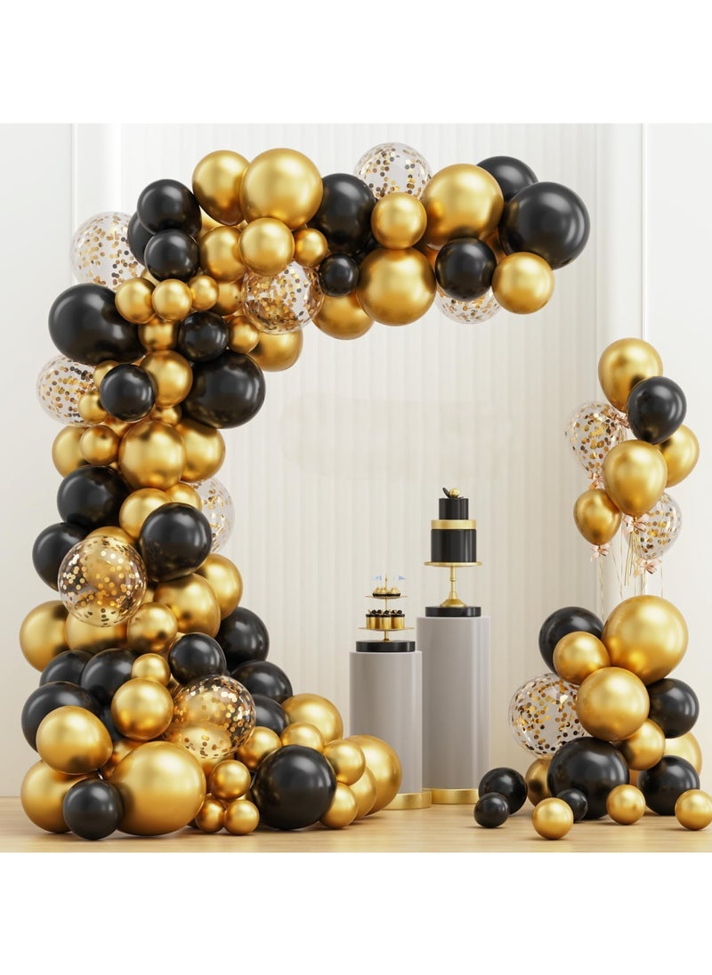 Rokigo Black Gold Balloons 2024 Garland Kit, 100Pcs Metallic Chrome and Gold Confetti Balloons Arch with Balloon Tape for Wedding, Birthday, Special Events Party Decoration - Image 1