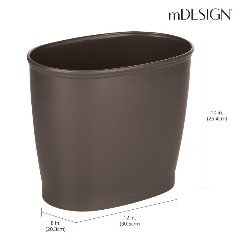mDesign Plastic Oval Small 2.25 Gallon/8.5 Liter Trash Can Wastebasket, Garbage Container Bin for Bathroom, Kitchen, Office, Dorm - Holds Waste, Refuse, Recycling, Hyde Collection, Dark Brown - Image 4