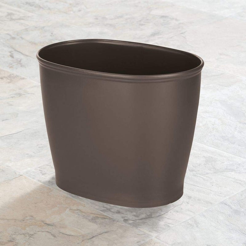 mDesign Plastic Oval Small 2.25 Gallon/8.5 Liter Trash Can Wastebasket, Garbage Container Bin for Bathroom, Kitchen, Office, Dorm - Holds Waste, Refuse, Recycling, Hyde Collection, Dark Brown - Image 2