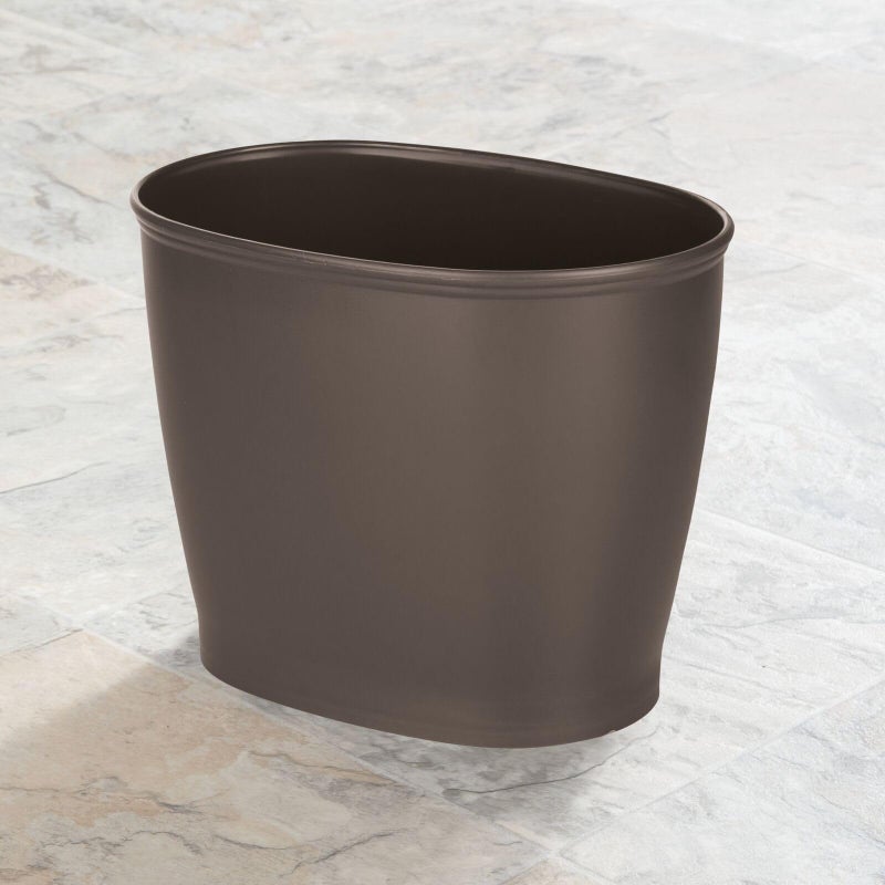 mDesign Plastic Oval Small 2.25 Gallon/8.5 Liter Trash Can Wastebasket, Garbage Container Bin for Bathroom, Kitchen, Office, Dorm - Holds Waste, Refuse, Recycling, Hyde Collection, Dark Brown - Image 3