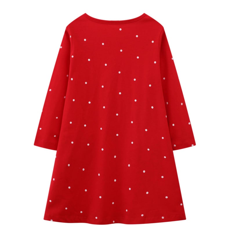 HILEELANG Toddler Girl Christmas Dress Red Dot Deer Elk Santa Applique Long Sleeve Cotton Casual Tunic Shirt Outfits Dresses 4T - Image 2