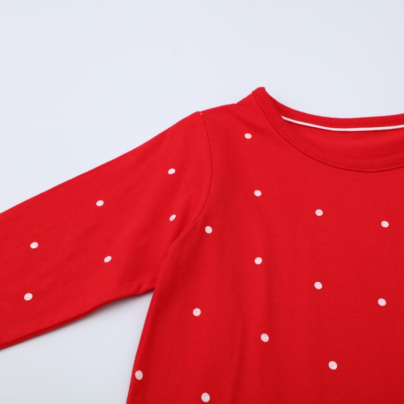 HILEELANG Toddler Girl Christmas Dress Red Dot Deer Elk Santa Applique Long Sleeve Cotton Casual Tunic Shirt Outfits Dresses 4T - Image 4