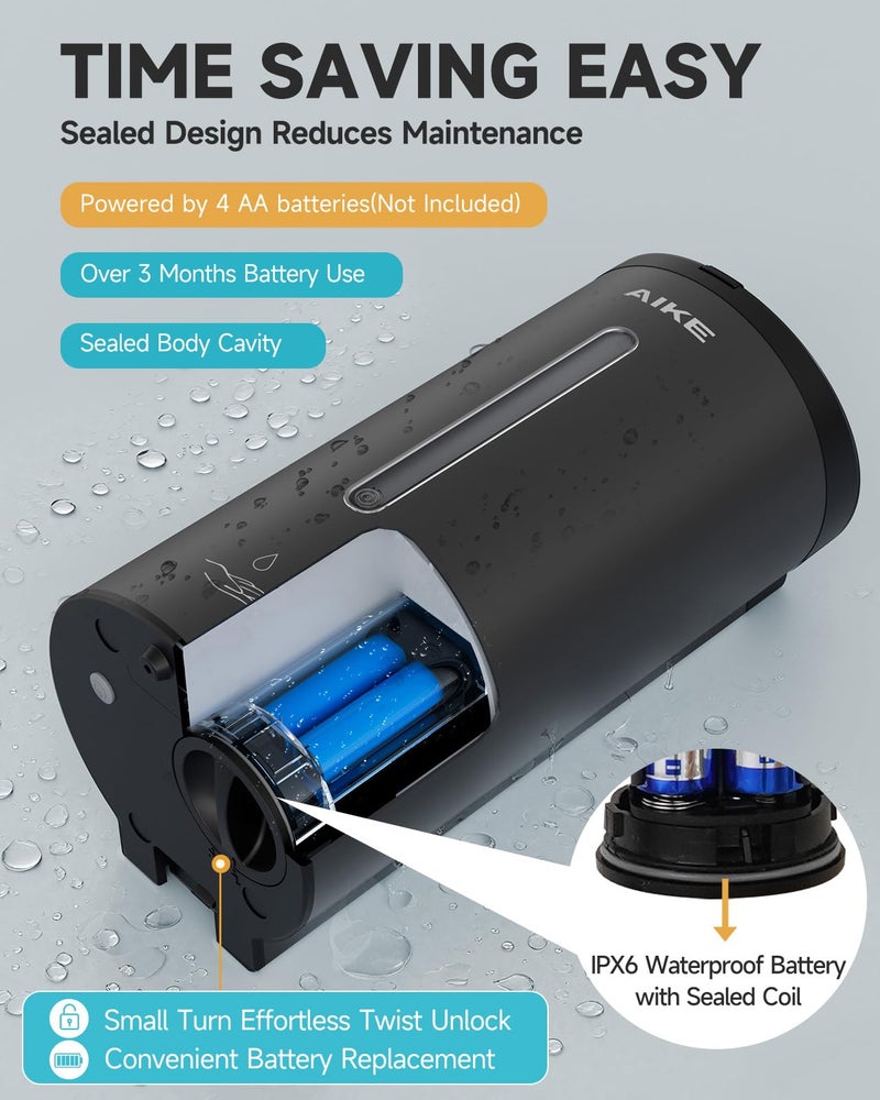 AIKE Automatic Wall Mount Liquid Soap Dispenser, Commercial Stainless Steel with 25oz Large Capacity Save Time Effort and Cost,Model AK1205(Matte Black) - Image 3