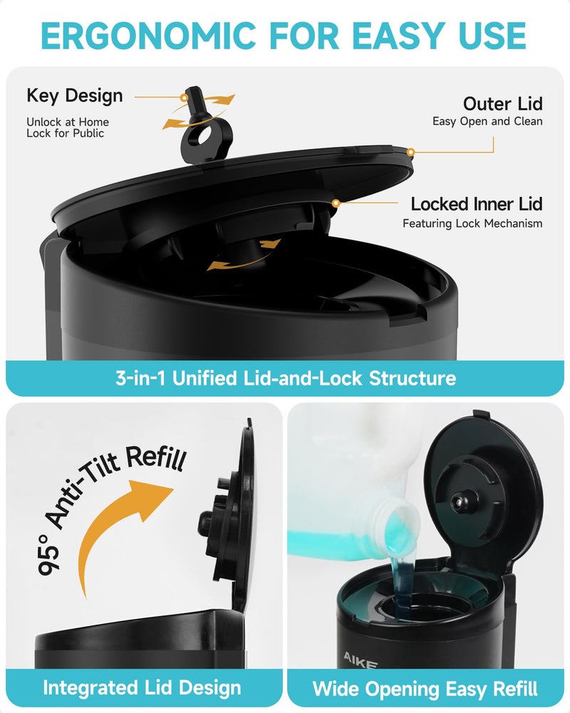 AIKE Automatic Wall Mount Liquid Soap Dispenser, Commercial Stainless Steel with 25oz Large Capacity Save Time Effort and Cost,Model AK1205(Matte Black) - Image 4