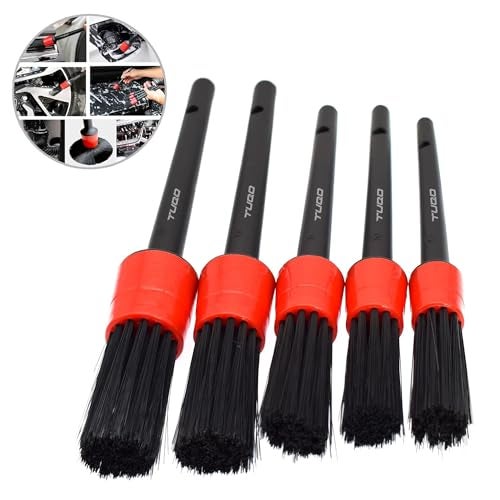 Tuqo Car Detailing Brush Set | Soft Nylon Bristles for Interior, Leather, Air Vents & Wheels | Multipurpose Cleaning | Automotive Cleaning Tool | Pack of 5 Assorted Brushes – Black | TQ490 - Image 1