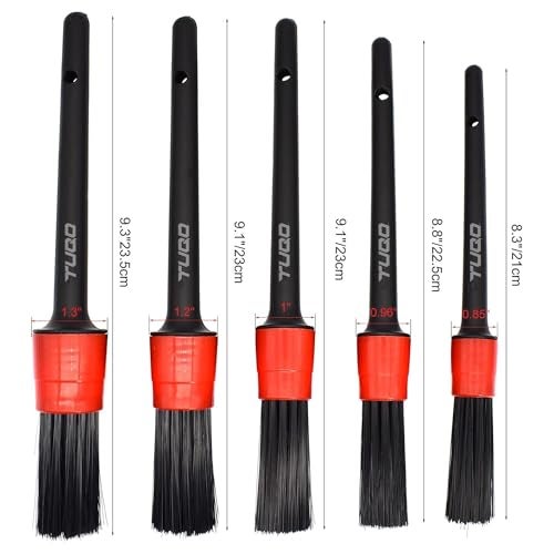 Tuqo Car Detailing Brush Set | Soft Nylon Bristles for Interior, Leather, Air Vents & Wheels | Multipurpose Cleaning | Automotive Cleaning Tool | Pack of 5 Assorted Brushes – Black | TQ490 - Image 2