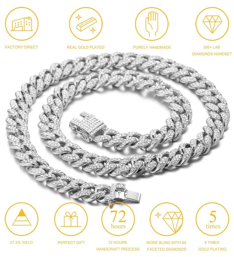 Halukakah Gold Chains for Boys - TYCOON JUNIOR - Kid's 14MM Diamond Cuban Link Chain,Platinum White Gold Plated Necklace 16",Prong Set Lab Diamonds,Fits Ages 8-16 Y/O. Comes with Giftbox - Image 5