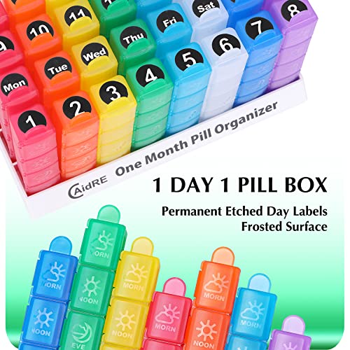 CAidRE Monthly Pill Organizer 4 Times A Day, One Month Pill Organizer, Monthly Pill Box Organizer with 32 Daily Compartments for Fish Oil, Vitamins, Supplements and Medications, 31 Day Pill Case - Image 2