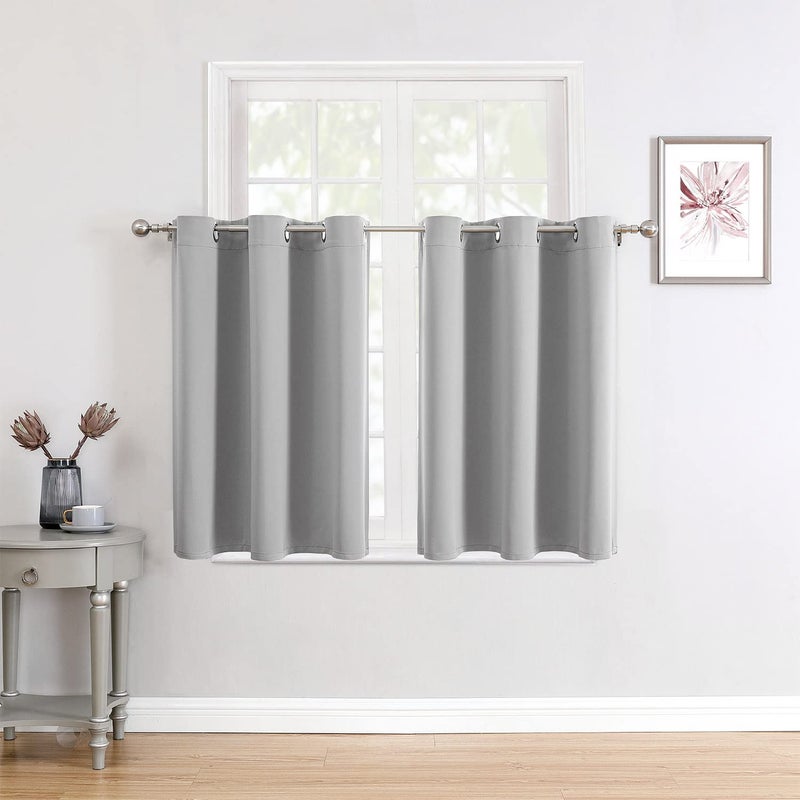 ChrisDowa Small Window Curtains for Kitchen and Bedroom  Grommet Short Thermal Insulated Room Darkening Curtains 2 Panels Light Grey 42 x 36 Inch