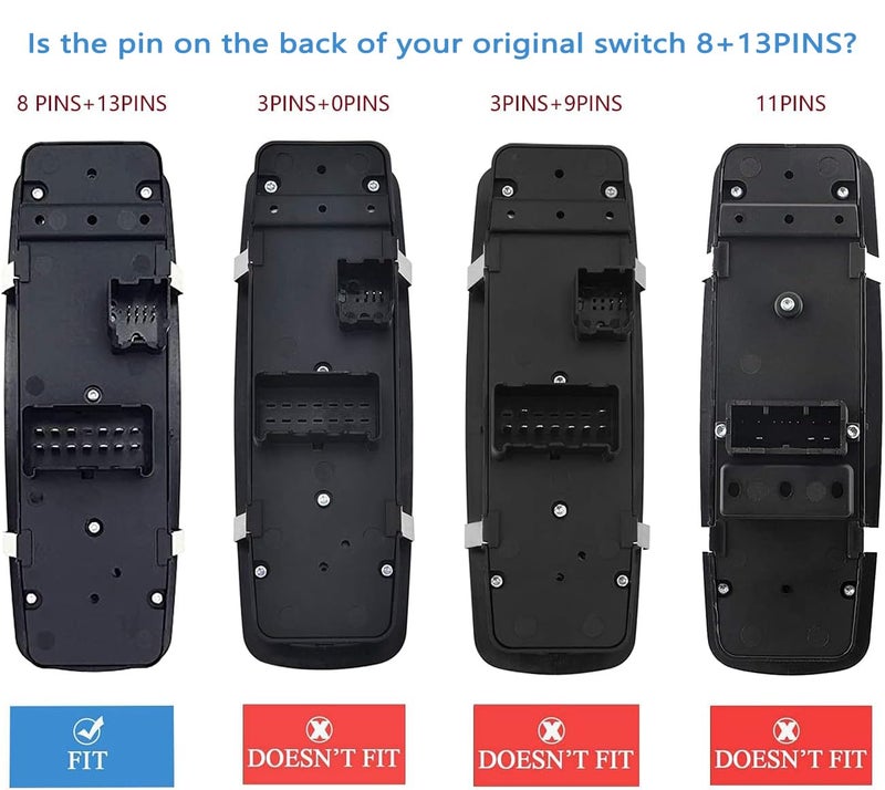 ZAPOSTS 8 + 13 Metal Pins.Master Power Window Switch fits for 2008-2012 Jeep Liberty & Dodge Nitro,2009-2010 Dodge Journey,4602632AB 4602632AD 4602632AC Driver Side Control switches(Green Light) - Image 2