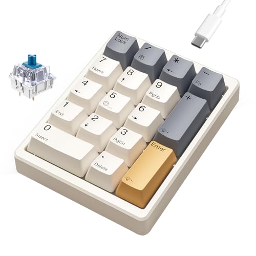 Kisnt Mechanical Number Pad,Hot Swappable Numpad Wired USB 17 Keys Keypad White Backlit Numeric Keypad with PBT Keycaps for Laptop PC Compact Keyboards(Retro Beige, Blue Switch) - Image 1