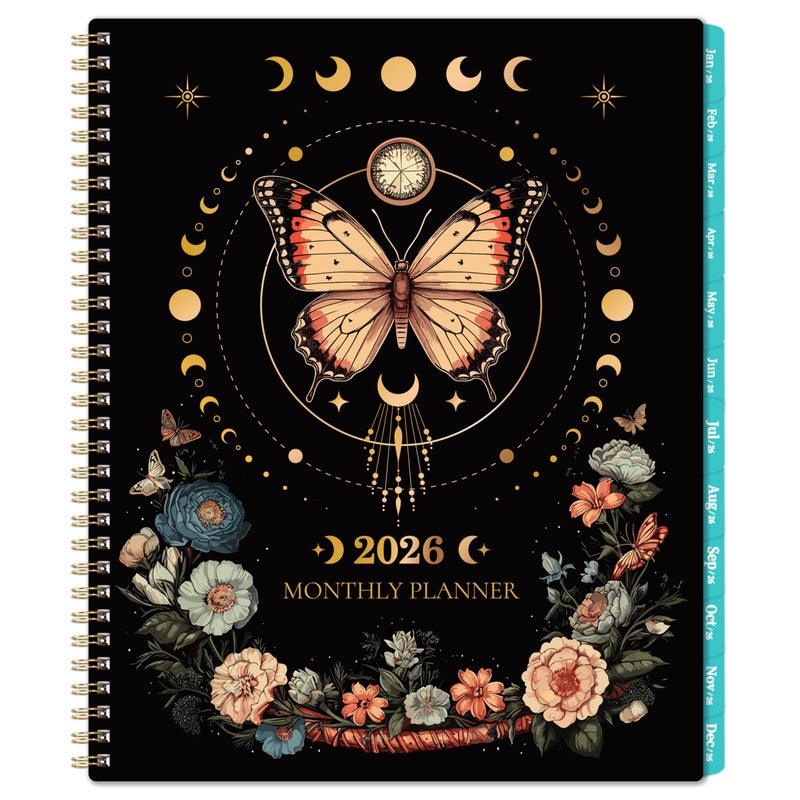 Pinchoco Monthly Planner 2025-2026 - Planner 2025-2026 from JUL. 2025 - DEC. 2026, 9" x 11", 18-Month Monthly Calendar with Tabs and Back Pocket, Twin-Wire Binding - Butterfly - Image 1