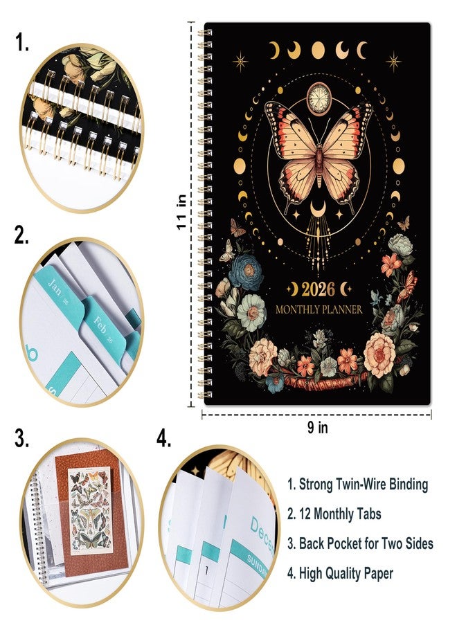 Pinchoco Monthly Planner 2025-2026 - Planner 2025-2026 from JUL. 2025 - DEC. 2026, 9" x 11", 18-Month Monthly Calendar with Tabs and Back Pocket, Twin-Wire Binding - Butterfly - Image 3