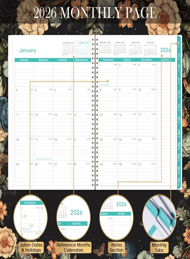 Pinchoco Monthly Planner 2025-2026 - Planner 2025-2026 from JUL. 2025 - DEC. 2026, 9" x 11", 18-Month Monthly Calendar with Tabs and Back Pocket, Twin-Wire Binding - Butterfly - Image 4