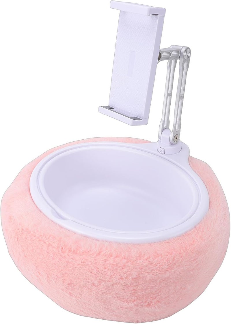 Tablet Pillow Stand, Adjustable 360 Rotating Phone Holder for Bed with Soft Plush Pillow and Detachable Snack Bowl for Reading Relaxation (Single Bowl Light Pink (5-8.7 Inches)) - Image 3