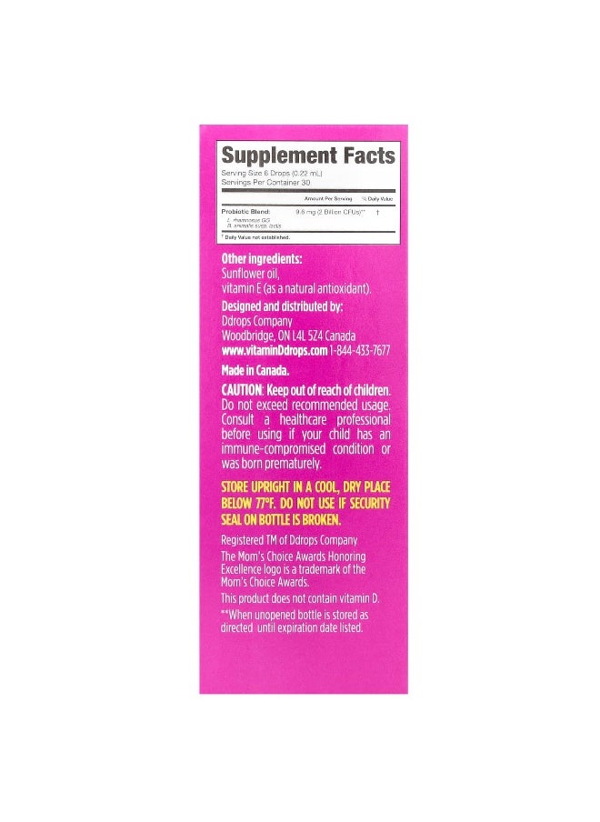 Ddrops Ddrops, Kids, Probiotic Liquid Drops, For Ages 1 Year+, 180 Drops, 0.23 fl oz (6.7 ml)  - Image 2