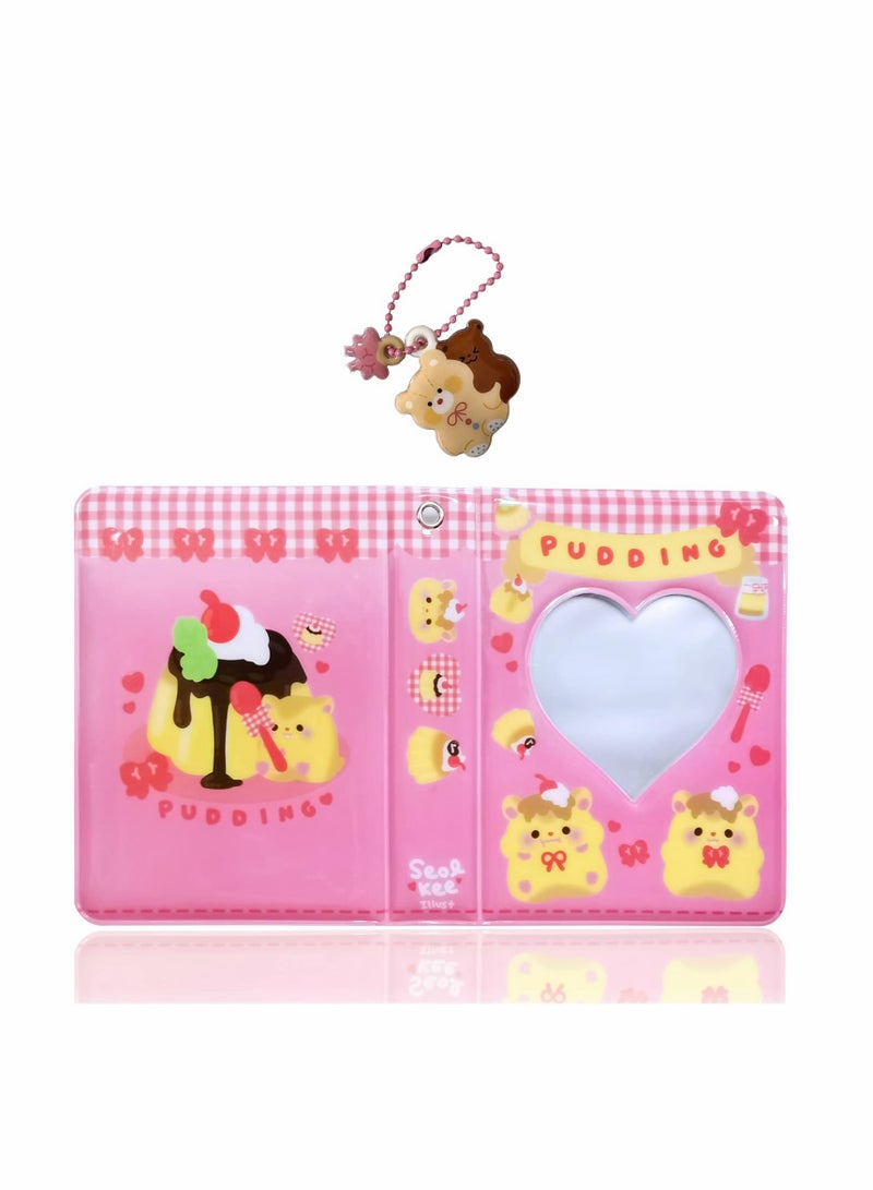 SOLARAE Photocard Album,  Mini Photo Album Love Heart Hollow Photocard Id Holder 40 Pockets With Bear Pendant and Rabbit Card (3 Inch pink bear) - Image 3