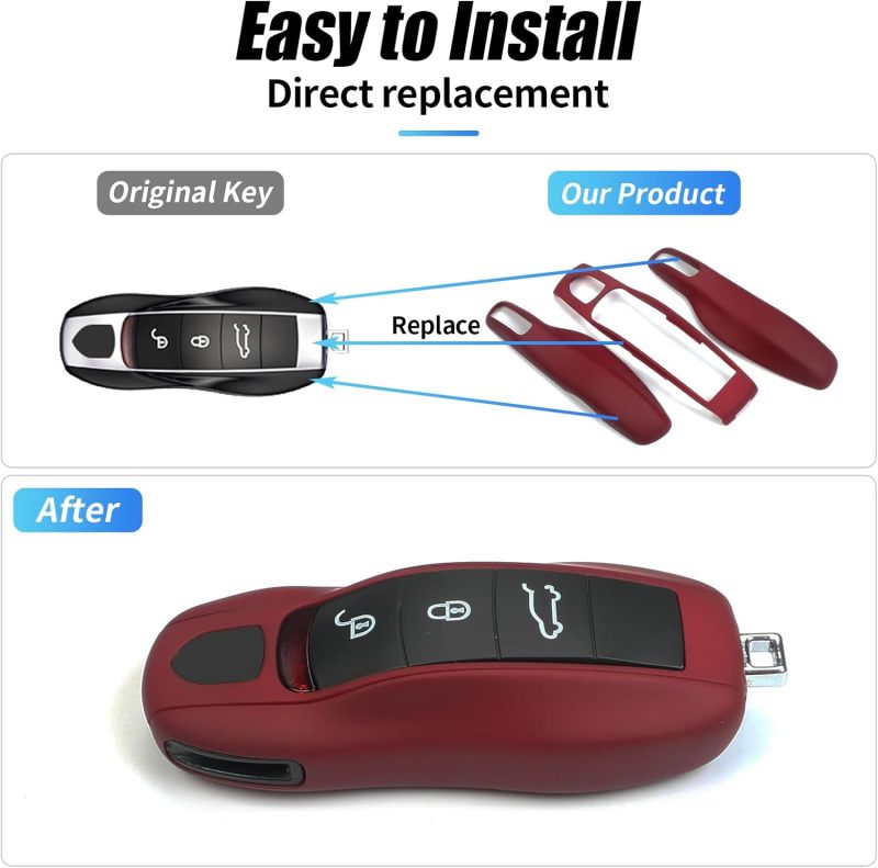 Porsche Key Fob Cover: Bordeaux Red ABS Material - Premium Scratch-resistant Protection, Perfect Fit For 2010-2024 Porsche Models Including Cayenne, Panamera, 911, Macan, 718 For Porsche Owners And Ca - Image 5
