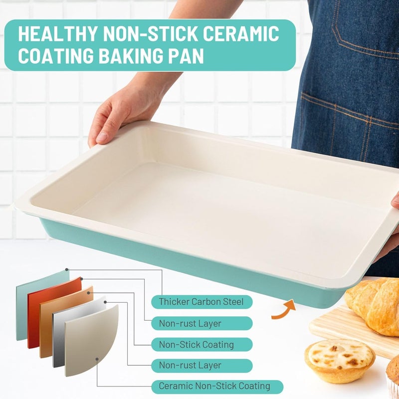 Spmarkt Baking Sheet Pan with Lid, 15inch*10inch Non-Stick Ceramic-Coating Sheet Cake Pan with lid, Easy to Clean, Ovan Safe Baking Tray, Ideal for Party, and Outdoor Picnics - Image 3