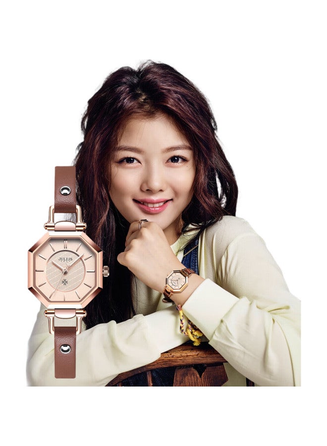 Julius Women'S Watch, Classic Korean Style, Retro Fashion, Trendy Student Leather Strap, Quartz Ladies Watch, Brown, Ja-750C - Image 1
