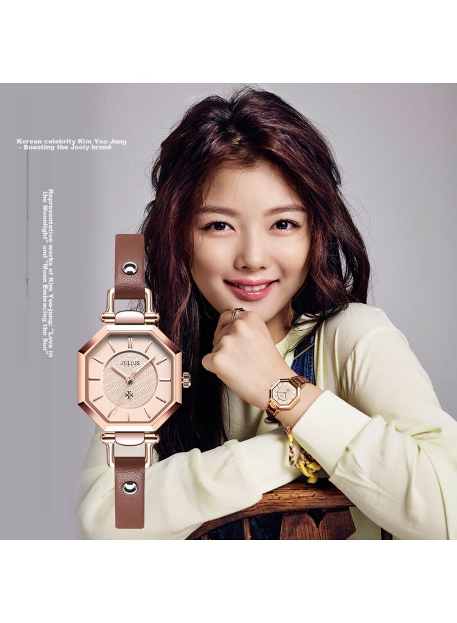 Julius Women's Watch, Classic Korean Style, Retro Fashion, Trendy Student Leather Strap, Quartz Ladies Watch, Brown, Ja-750c - Image 2