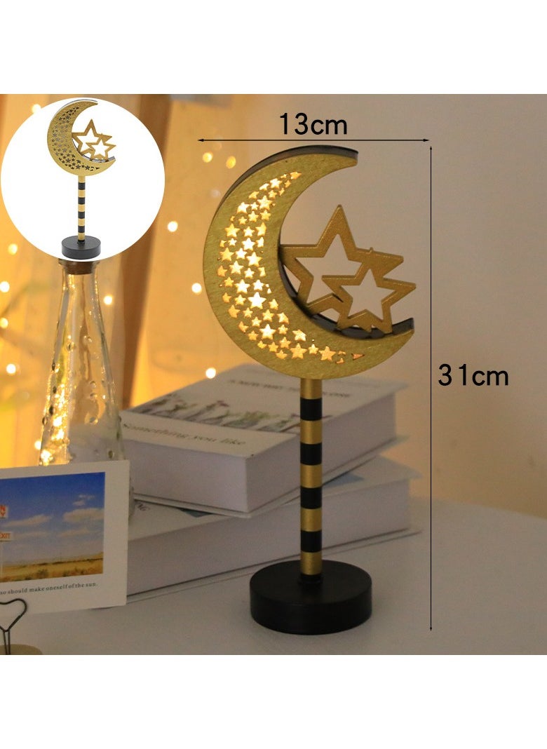 Jorunb - Ramadan Decorations Wooden Ornaments Moon LED Lights for Home, Ramadan Lamp, Islam Muslim Event Party, Home Table Decoration, Ramadan Kareem Gifts - Image 1