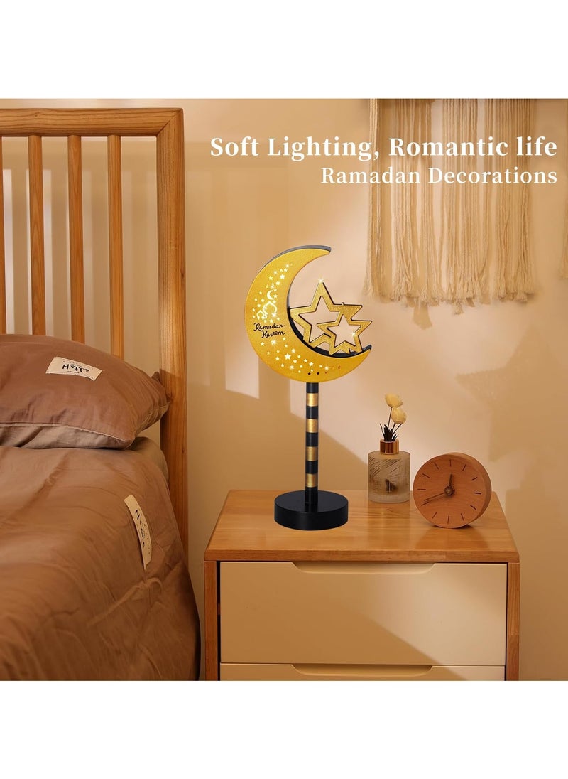 Jorunb - Ramadan Decorations Wooden Ornaments Moon LED Lights for Home, Ramadan Lamp, Islam Muslim Event Party, Home Table Decoration, Ramadan Kareem Gifts - Image 1