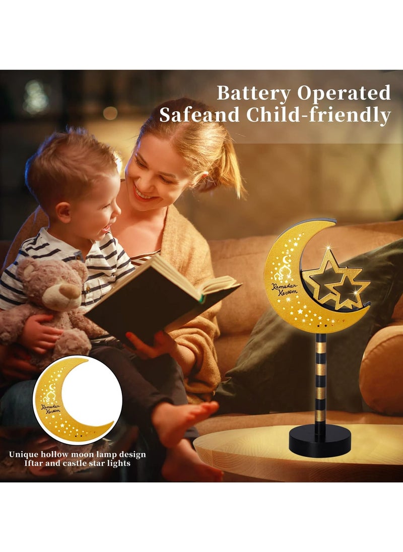 Jorunb - Ramadan Decorations Wooden Ornaments Moon LED Lights for Home, Ramadan Lamp, Islam Muslim Event Party, Home Table Decoration, Ramadan Kareem Gifts - Image 1