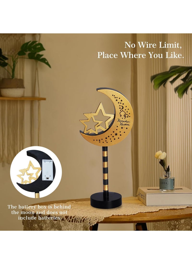 Jorunb - Ramadan Decorations Wooden Ornaments Moon LED Lights for Home, Ramadan Lamp, Islam Muslim Event Party, Home Table Decoration, Ramadan Kareem Gifts - Image 1