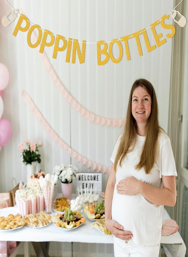 Ramciyo Poppin Bottles Banner - Gold Glitter Trendy New Year's Eve Party Decorations Poppin Bottles Baby Shower Party Decorations - Image 4