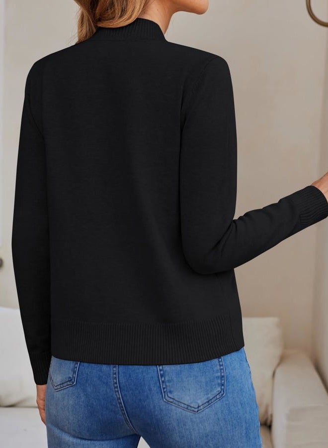 LILLUSORY Womens Zip Up Cardigan Sweaters Lightweight Crew Neck Trendy Jackets Long Sleeve Outfits Fall Fashion 2025 Clothing, Black, XL - Image 4