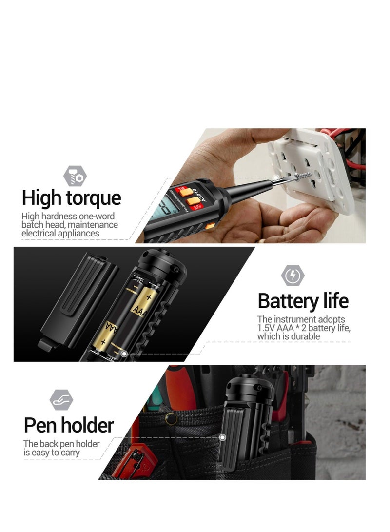 Captaintech Multimeter Voltmeter Tester Pen, Multimeter Voltage Tester with Flashlight for Voltage Resistance Capacitance Frequency Test Resistance Test, Digital Multimeter Portable DMM AC/DC Volt Tester - Image 3