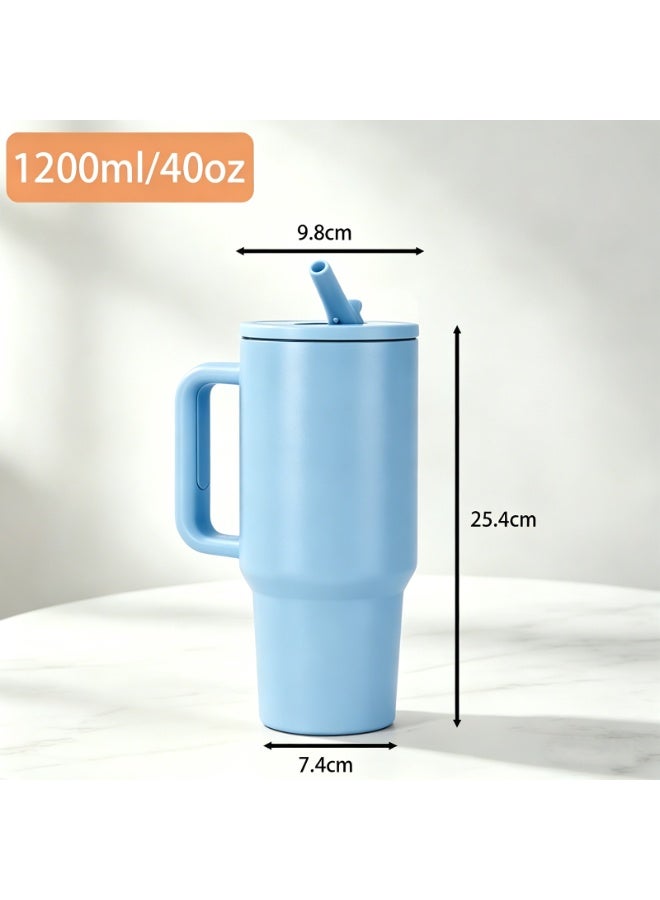 VTERLY 40oz Tumbler with Handle and Straw Lid, Insulated Stainless Steel Water Bottle, Reusable Leak Proof Travel Mug for Hot & Cold Drinks, BPA Free Car Cup for Coffee, Iced Tea, Smoothie, Camping, Hiking - Image 2