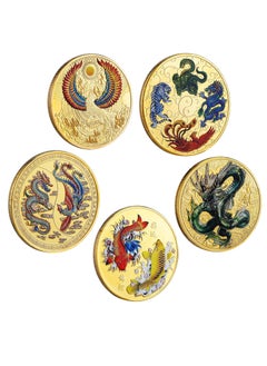 Excefore Chinese Ancient Mythical Creatures Lucky Coin, 5 Pieces Charming Ancient Dragon and Phoenix Chinese Coins Animal Commemorative Novelty Metal Coins For Office Fortune Collection Gifts Supplies  - Image 1