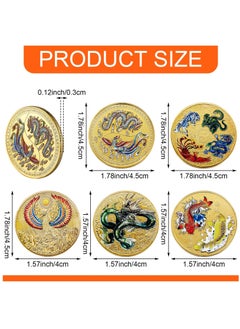 Excefore Chinese Ancient Mythical Creatures Lucky Coin, 5 Pieces Charming Ancient Dragon and Phoenix Chinese Coins Animal Commemorative Novelty Metal Coins For Office Fortune Collection Gifts Supplies  - Image 2
