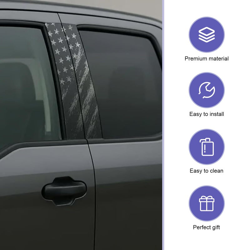 yorpyep 2 PCS Car B Pillar Stickers, Aged American Flag Patriotic Decal, Waterproof Scratch-Covering Trim Decoration, Universal Self-Adhesive Protective Film for Car Door Window Pillar (Black) - Image 3