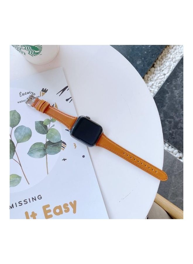 NIBEMINENT Double-sided Leather Replacement Strap Watchband For Apple Watch Series 1/2/3/4/5/6/7/SE 38-40-41mm Yellow/Brown - Image 3